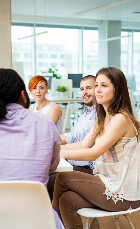 Team discussion in modern office