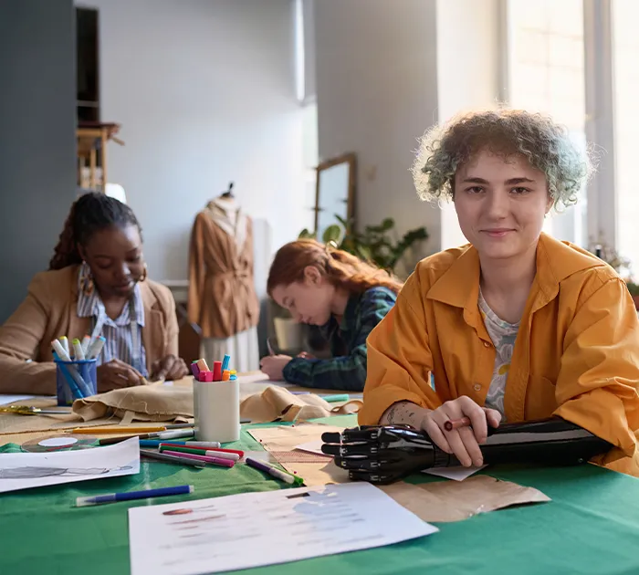 Woman with disability in atelier workshop
